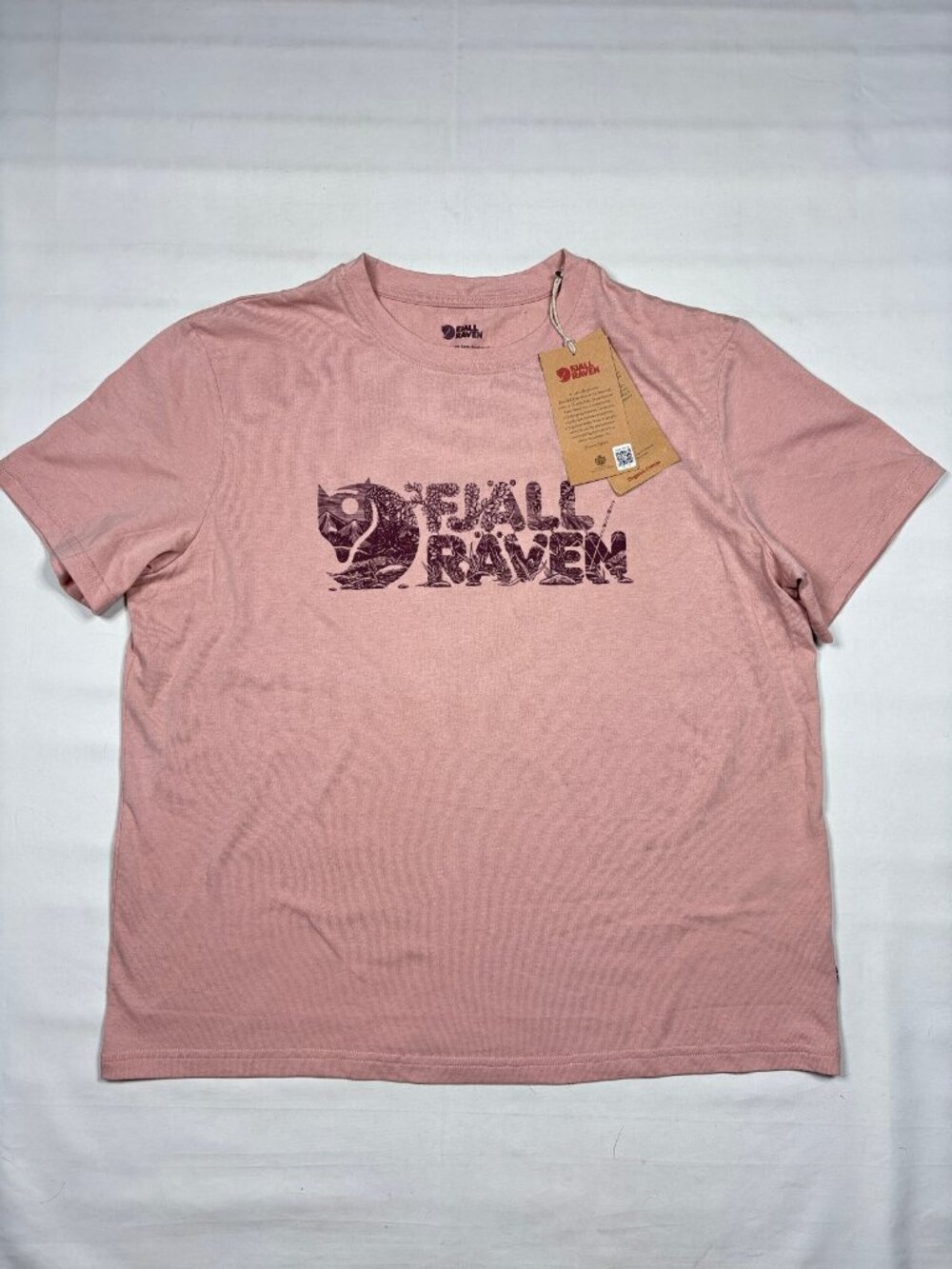 Fjallraven Lush Logo T-Shirt Womens L Chalk Rose Pink Trail Hike Gorpcore NWT